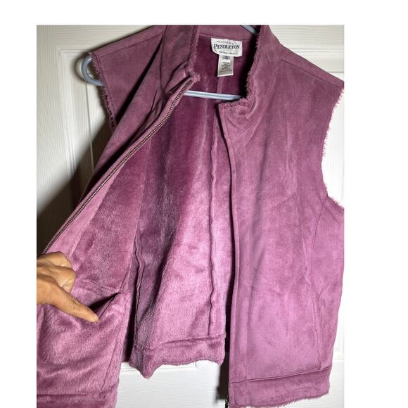 Pendleton Vest Women's Pink Zip Front Two Pockets Faux Leather Suede size XL - Picture 6 of 6